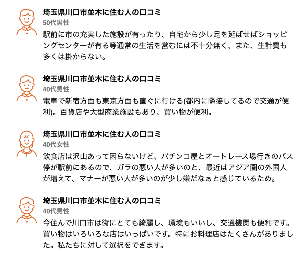 川口市並木に住む人の口コミ